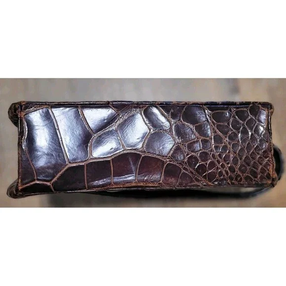 Vintage 1950s Dark Chocolate Crocodile Purse Bag Leather Bellstone Pinup Germany
